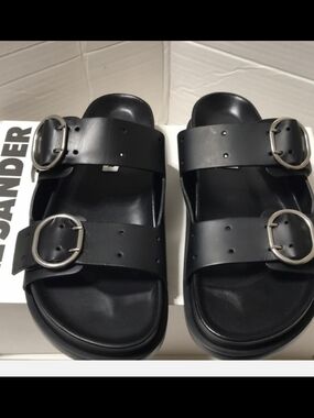 Jill Sander Black Leather Slide Sandals